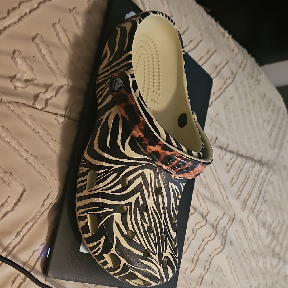 CROCS Zebra Print Flats - Black and Tan